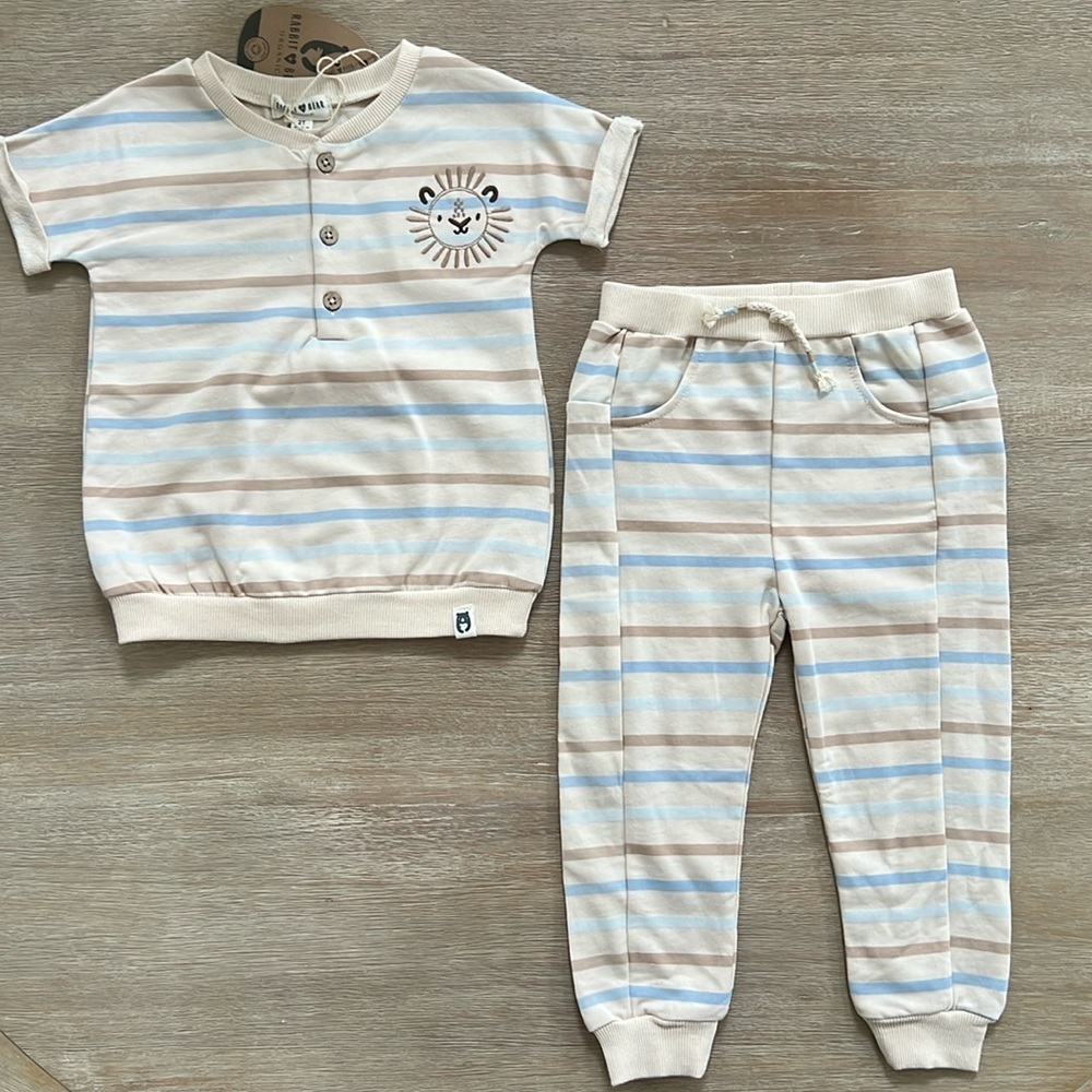 Rabbit and Bear Organic Cotton Stripe Lion Sweat Set 2 Piece 4T
